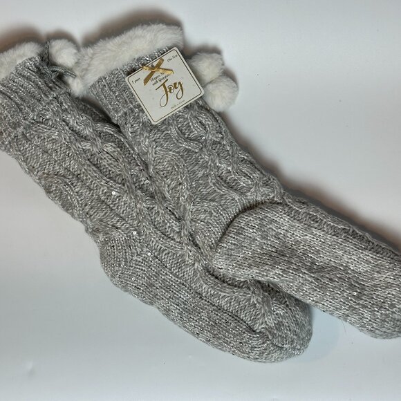 JOY - Slipper Socks with Grippers Gray Sequin - One Size - New with Tags - Picture 1 of 10